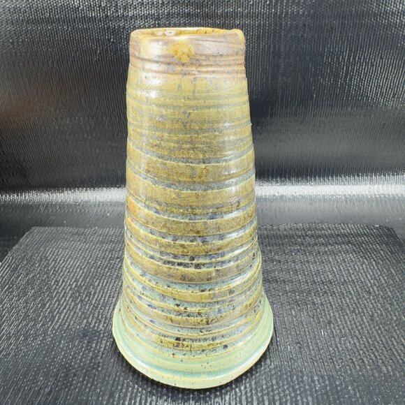 Vintage Hand Made Stoneware Pottery Bud Vase Brown Green Glaze Artist Marked VTG - Picture 6 of 12
